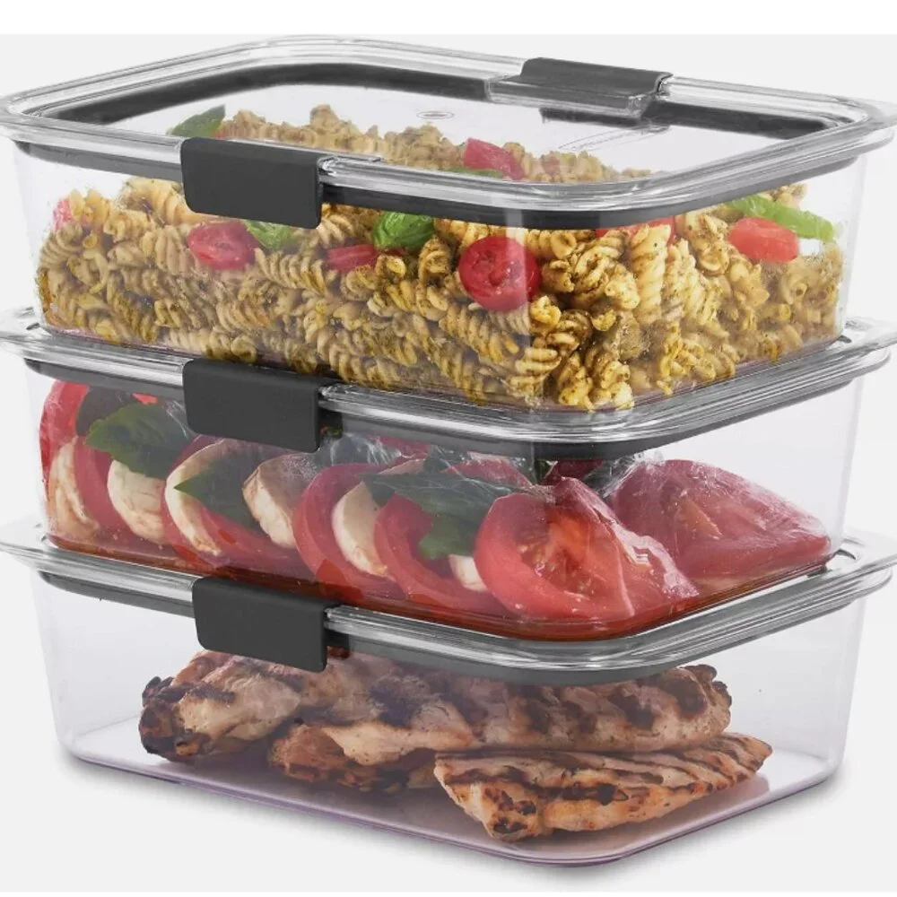 NEW! Rubbermaid Brilliance Food Storage Container, Large, 9.6 Cup, Clear, 3 Pack